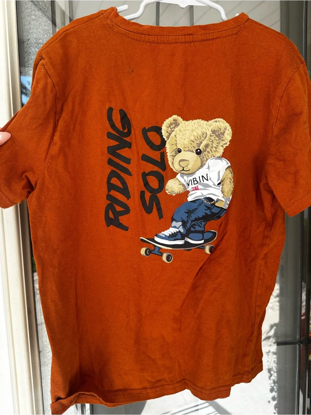 100% Cotton Boys Orange Skateboard Bear Short Sleeve Tee